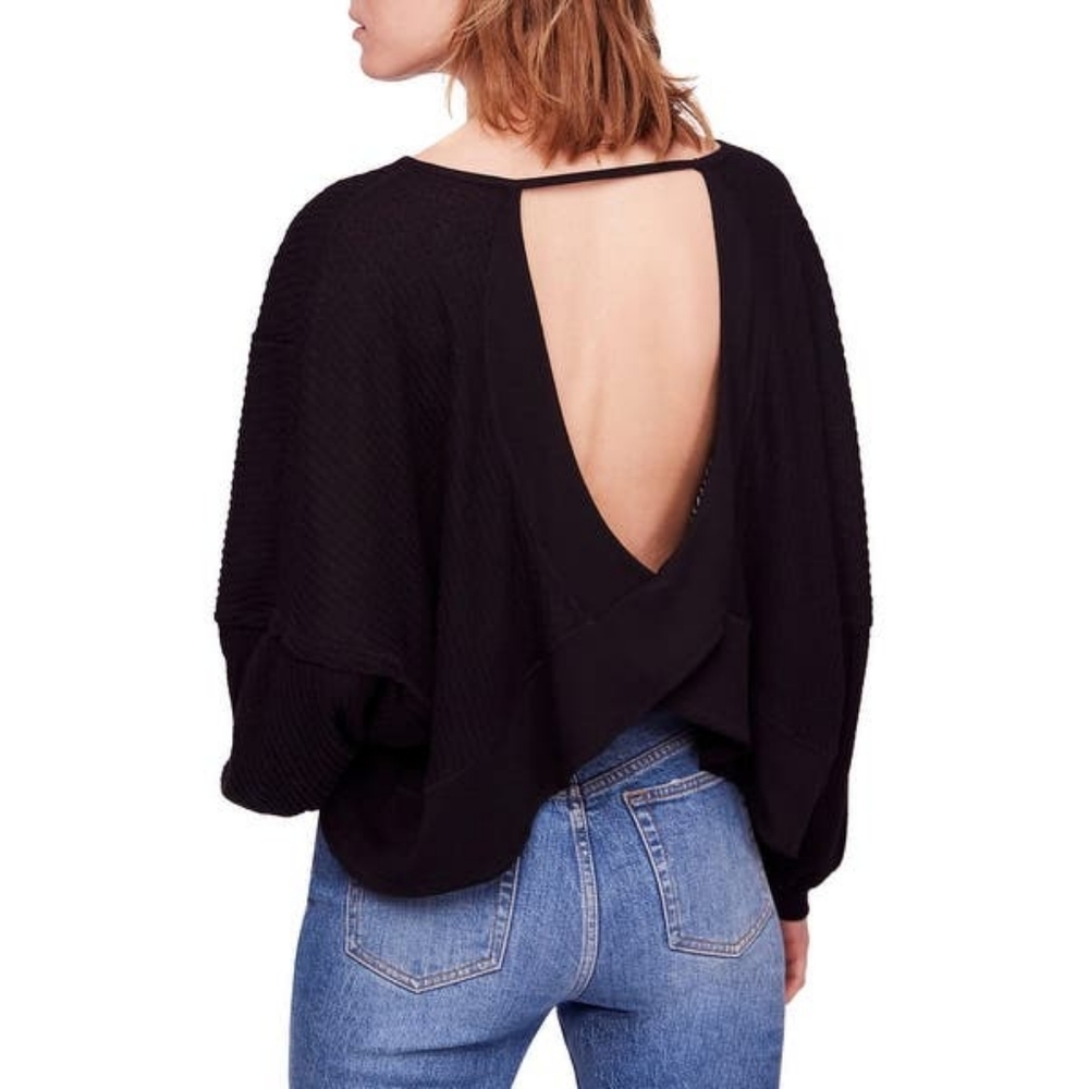 Free People Open Back Waffle Sweater